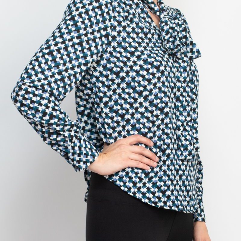 TIE NECK LONG SLEEVE TOP BY ZAC & RACHEL