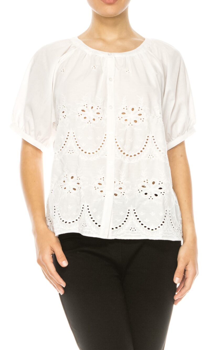 FLORAL EYELET TOP BY GRAND & G.